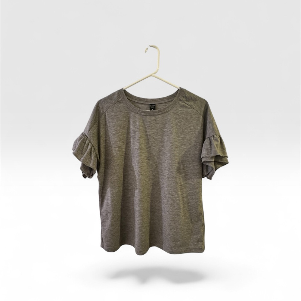 Chic Gray Ruffle Sleeve Tee by Emery Rose